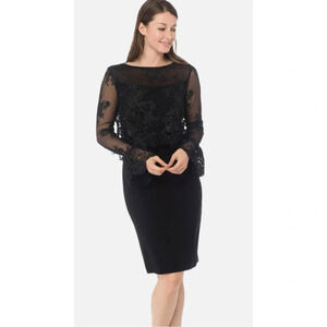 Joseph Ribkoff Dress Midi Floral Lace Overlay Black Size 4 Event Cocktail Sheer